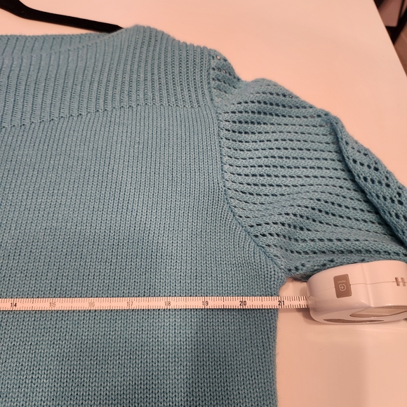 🐦  Robin’s Egg Blue Boat Neck Sweater | Open Knit Sleeves | XL | Lightweight - Picture 2 of 8
